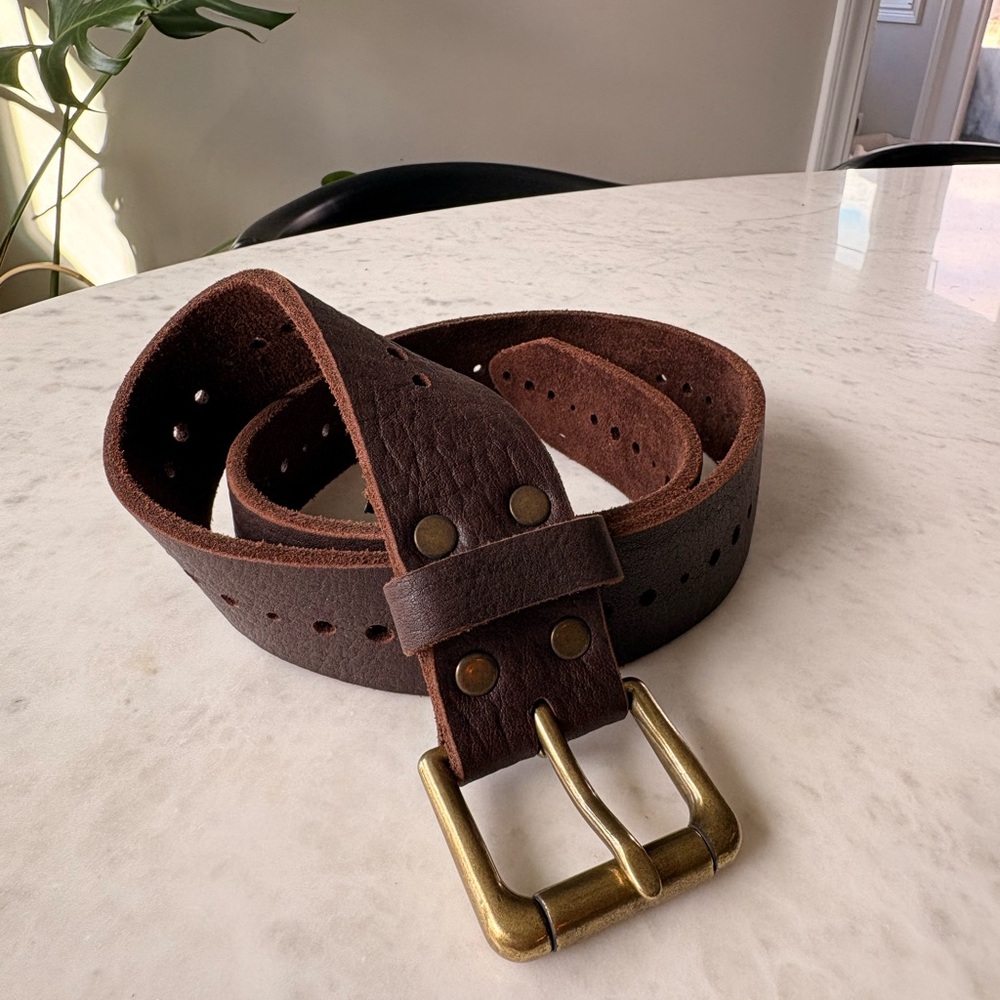 Brave brown full grain leather belt with brass hardwear size 32 men